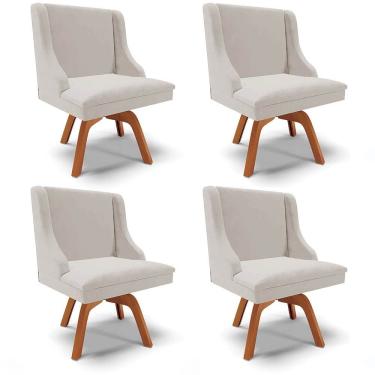 Imagem de Kit 4 Cadeiras Estofadas Base Giratória de Madeira Lia Veludo Cinza - Ibiza