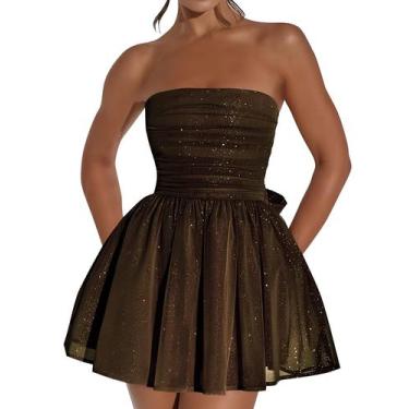 Imagem de Vestido de boas-vindas Blawhee Glitter Tule sem alças dourado preto