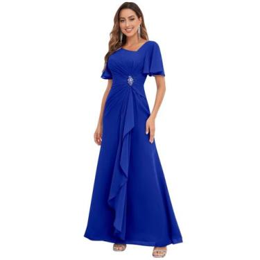 Imagem de Vestido PRESEOSSA Mãe da Noiva em Chiffon Azul Real Tamanho 14