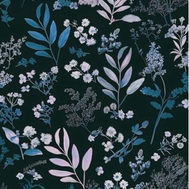 Imagem de Laatse Papel de parede vintage descasque e cole papel de parede floral escuro 43 cm x 93 cm papel de contato com folha azul escuro vinil impermeável autoadesivo boho papel de parede botânico para