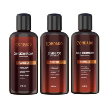 Imagem de Kit Shampoo Condicionador Balm Hidratante Masculino Refrescante Cabelo Barba Hidratação Limpeza Condado (Floresta (Amadeirado))