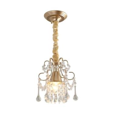 Imagem de Luminária pendente ajustável em forma de V de cobre - Lustre de cristal europeu compatível com ilha de cozinha com contas de cristal dourado escovado Luminária pendente de teto, adequada