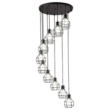 Imagem de Lustre Retro Industrial Espiral Pendente Luz Ferro Forjado Metal Lanterna Longo Lustre Nórdico Luminária Pendente Luminária de Teto para Escada Edifício Apartamento Sala de Estar (Co