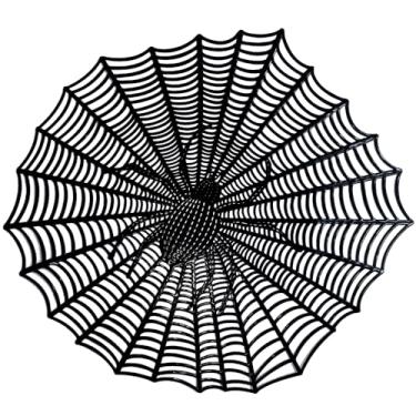 Imagem de G-Lanthy Jogo americano de teia de aranha de Halloween, 12 peças, porta-copos vazados de teia de aranha de 40 cm para mesa de jantar, decoração de Halloween, tapetes de mesa, carregadores de teia de