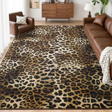 Imagem de Foxmas Tapetes de leopardo para sala de estar, 10 x 15 cm lavável na máquina, tapete com estampa de guepardo, antiderrapante, tapete para quarto, sala de jantar, lavanderia, cozinha, escritório em