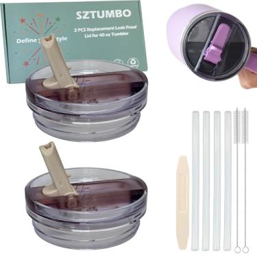 Imagem de 2 peças de tampa de canudo destacável para Stanley Quencher ProTour de 1,134 g, tampa 100% à prova de vazamento para acessórios de copo Stanely de 1,134 g, tampa de copo à prova de derramamento e