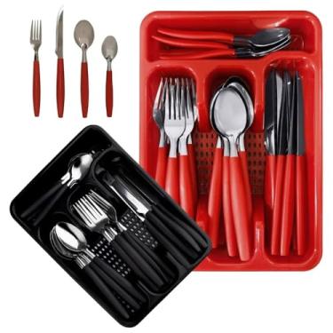 Imagem de Faqueiro Jogo de Talheres Inox C/Porta Talher Com 25 Peças - Colher Faca Garfo Sobremesa Organizador Gaveta - PANAMI