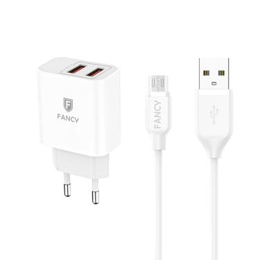 Imagem de Kit Carregador Fancy FJ03V 2.1A c/ 2 USB’s e Cabo Micro USB