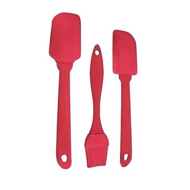 Imagem de Kit Culinário Espátulas Pão Duro e Pincel em Silicone 3 Pçs (Vermelho)