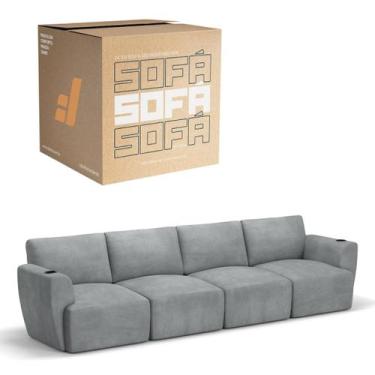 Imagem de Sofá 4 Lugares Sala De Estar em Tecido Bouclé Modular Damie Na Caixa, 