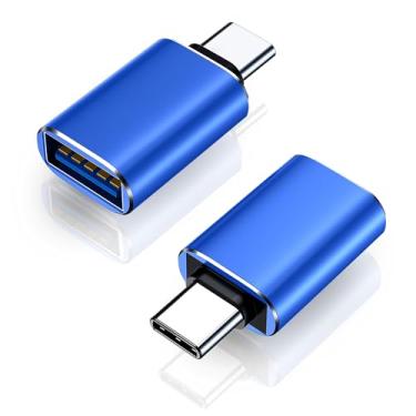 Imagem de Pacote de 2 adaptadores USB C para USB C macho para USB3 fêmea compatível com iPhone 16 Pro Max Pro Air 2023 iMac iPad mini Pro, outros dispositivos tipo C ou Thunderbolt 4/3, azul espacial
