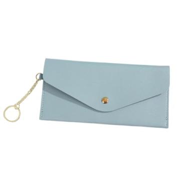 Imagem de Carteiras femininas reutilizáveis de couro envelope para dinheiro carteira retangular porta-moedas porta-cartões, Azul, Tendência