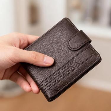 Imagem de 1 carteira masculina curta, carteira de poliuretano com zíper e fecho de pressão – porta-cartão dobrável compacto, bolso para moedas, carteira fina para uso diário, mini bolsa masculina resistente e