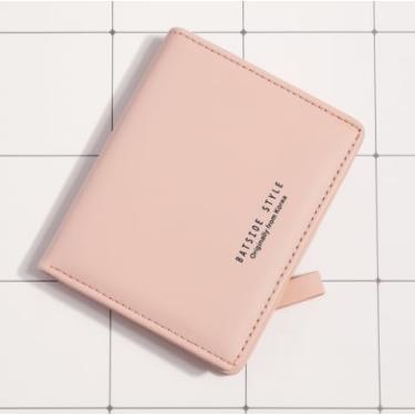 Imagem de Carteira pequena feminina fina de couro com porta-cartões RFID mini dobrável curto com zíper frontal e bolso, rosa, Carteira pequena