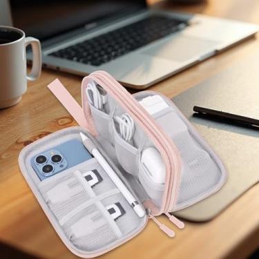 Imagem de Organizador eletrônico, bolsa organizadora de cabos de viagem, bolsa de transporte de acessórios eletrônicos de tecnologia, estojo carregador portátil de camada dupla para cabo, cabo, carregador