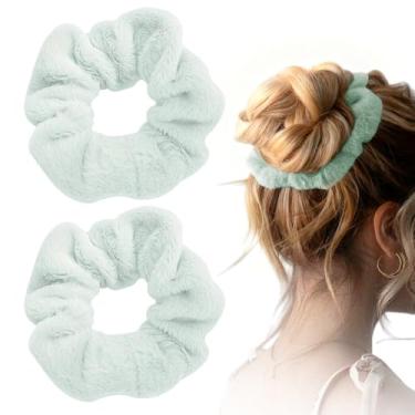 Imagem de 2 peças elásticos de cabelo para mulheres, elásticos grossos elásticos prendedores de rabo de cavalo, cabelo cacheado, sem vincos e sem danos (verde)