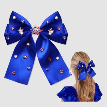 Imagem de 4 de julho, laços de cabelo para mulheres, vermelho, branco e azul, bandeira americana, laços patrióticos, fitas de cabelo, clipes, acessórios para quarto de julho, roupas presentes (padrão E)