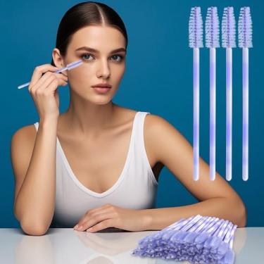 Imagem de 50 pincéis descartáveis de rímel para sobrancelhas para extensões de cílios, pincéis de cílios rosa (roxo)