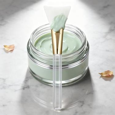 Imagem de Aplicador de máscara facial de silicone com alça transparente, ferramenta de escova de lama facial flexível e argila | Aplicação fácil e precisa para creme, cuidados com a pele de carvão vegetal