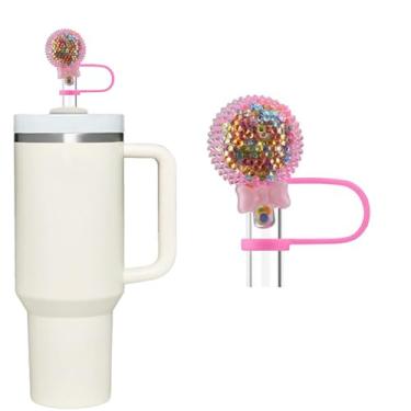 Imagem de Tampa de cobertura de palha de resinas brilhantes de concha rosa para copos Stanley 40 e 850 g, acessórios de topo de canudo fofos reutilizáveis de 10 mm, tampas de ponta de canudo reutilizáveis