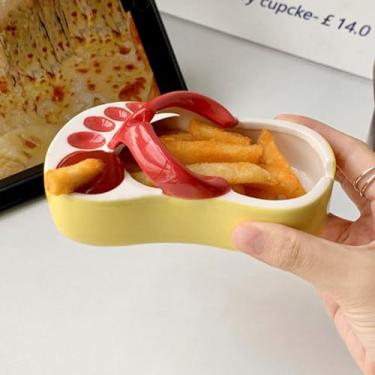 Imagem de Generic Sandálias de Praia Prato de Batatas Fritas Cinzeiro Cerâmica Prato de Batatas Fritas Feito à Mão (Vermelho)