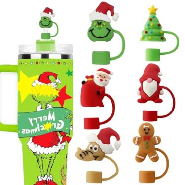 Imagem de ZERCEJC Tampa de palha de Natal para copo Stanley, topo de palha reutilizável de 10 mm compatível com Stanley copo de 30 e 1,134 g, capa de silicone para acessórios Stanley Cup (6 peças)