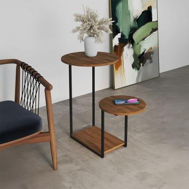Imagem de Mesa De Canto Lateral Ferro Preto Estilo Redondo Cibele Freijó