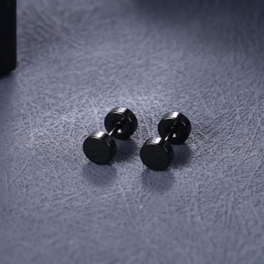 Imagem de Brincos redondos para homens e mulheres preto ouro vermelho prata falso calibre orelha túnel brincos de aço inoxidável 18/20G 3mm-8mm, Black/Black, Aço inoxidável, Sem pedra preciosa
