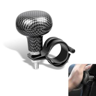 Imagem de Shakas Bola de força do volante, operação ajustável com uma mão impulsionador de volante que economiza esforço, acabamento de fibra de carbono, botão suicídio, para a maioria dos carros, caminhões