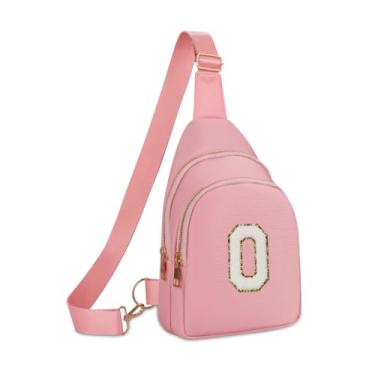 Imagem de FEIYITE Pochete para meninas e crianças, bolsa tiracolo com letras de chenille, presente de formatura de aniversário de Natal para meninas e irmãs, pochetes de nylon personalizadas, Bolsa de peito