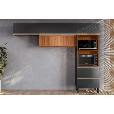 Imagem de Cozinha Completa Proença 3 Peças (2aéreos+1torrequente) C3p66 Nogueira-carbono Prime Tx - Demóbile