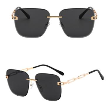 Imagem de Óculos de Sol Quadrados Femininos Sem Aro, Óculos de Sol Masculinos com Armação Reta, Proteção UV400, T1