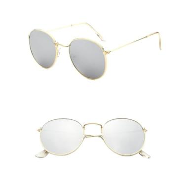Imagem de Óculos de Sol Femininos, Redondos, Espelhados, com Armação Pequena de Metal e Proteção UV400, T14