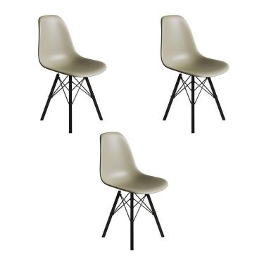 Imagem de Conjunto 3 Cadeiras Eames Estilo Moderno Em Ferro Preto Com Assento Fendi