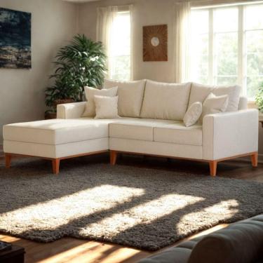 Imagem de Sofá 3 Lugares Beny Com Chaise Esquerdo Corino Bege