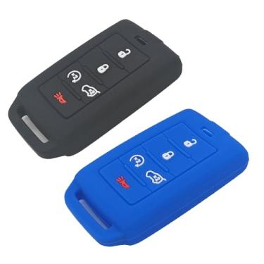 Imagem de Capa para controle remoto de entrada sem chave de borracha com 5 botões compatível com Jeep Grand Cherokee L Gladiator Wagoneer Grand Wagoneer, preto e azul