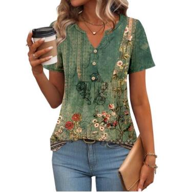Imagem de Blusa túnica Zeagoo feminina de manga curta com decote em V e estampa 