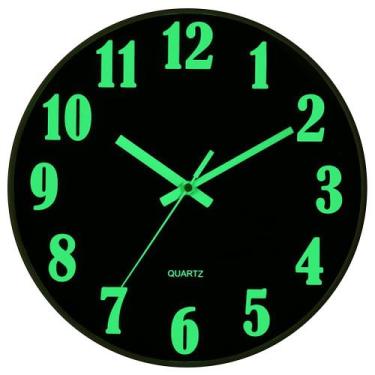 Imagem de Relógio de parede Glow in the Dark Silent, moldura de MDF de 30x30cm -