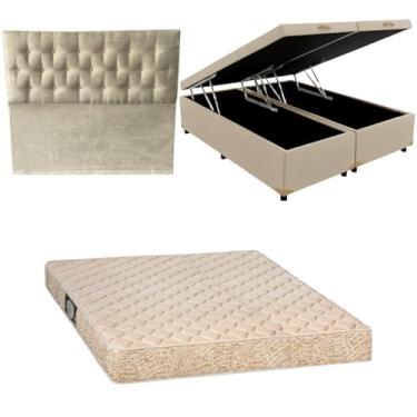 Imagem de Cama Box Baú Bipartida Blindada com Colchão de Espuma Toulon D33 + Cabeceira Botonê (CORINO BEGE, Queen)