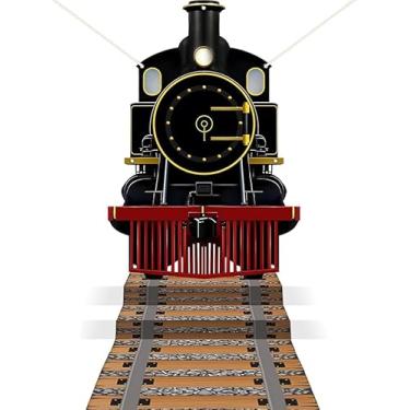 Imagem de Decoração de festa de trem, faixa de trem, pano de fundo, trilho de ferrovia, decoração de corredor para pendurar no Natal, sinais, trilhos, trilhos, aniversário, férias, sala de aula, decoração de