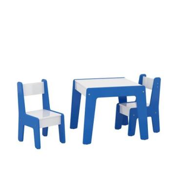 Imagem de Conjunto Mesa Infantil com 2 Cadeiras MDF Diana Branco/Azul - Ofertamo