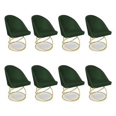 Imagem de Kit 08 Cadeiras Poltrona De Jantar Bela Suede Verde Base Metálica Luxo Dourado - Pallazio