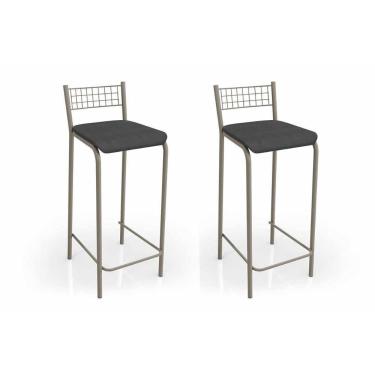 Imagem de Banqueta Sala De Jantar Gênova 2B705Nk Kit 2 Un Níquel/Courano Preto - Kappesberg