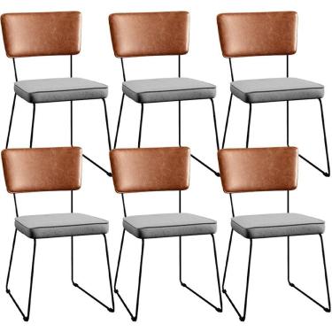 Imagem de Kit 06 Cadeira Estofada Sala Jantar Camel Linho Cinza