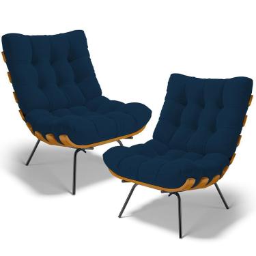 Imagem de Kit 2 Poltronas Decorativas Sala De Estar Costela L02 Suede Azul Marinho - Lyam Decor