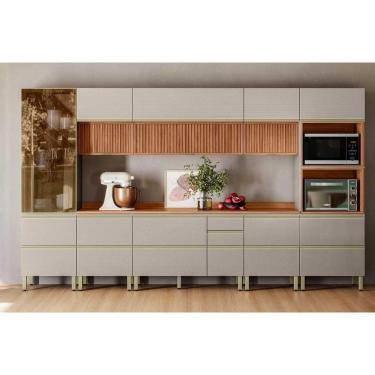 Imagem de Cozinha Completa Proença 8 Peças (3aéreos+3balcões+1torrequente+1cristaleira) C8p73 Nogueira Touch-nude Prime - Demóbile