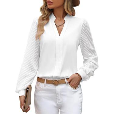 Imagem de Blusa feminina ZOOMOON transparente de manga comprida com decote em V 