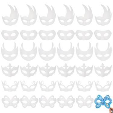 Imagem de 36 máscaras de baile de máscaras brancas de meia face, máscaras de polpa em branco, 6 estilos exclusivos para Diy, perfeitas para eventos de fantasia