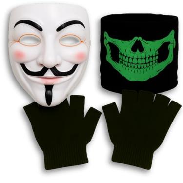 Imagem de PZ9 Inspired Hacker Combo Pack | Face Mask + Green Gaiter + Black Fingerless Gloves Set | Compatible with Spy Ninjas (White with Eye-Liner/Green/Black)