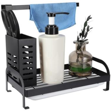 Imagem de Chewtoyo Suporte para pia de aço inoxidável, organizador de cozinha para lavatório, líquido para dreno de bandeja de plástico removível com esponja de suporte, escovas para pia